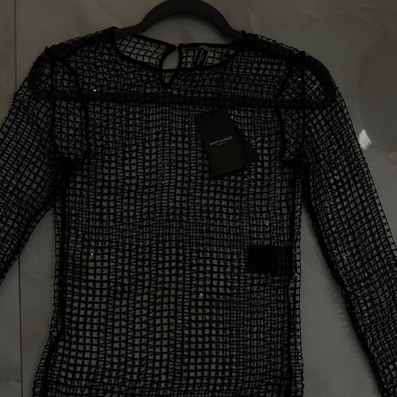 Saint Laurent Authentic Mesh Long Sleeves Sequins Black - Picture 6 of 7